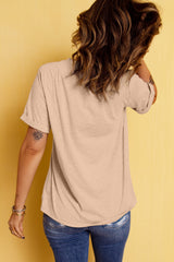 Khaki Halloween Fall Bowknot Graphic Short Sleeve Top Graphic Tees JT's Designer Fashion