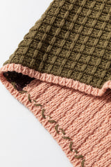 Orange Color Block Waffle Knit Drawstring Mock Neck Sweater Sweaters JT's Designer Fashion