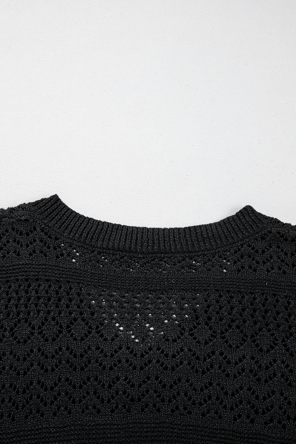 Black Eyelet Pattern Detail V Neck Drop Shoulder Sweater Sweaters JT's Designer Fashion