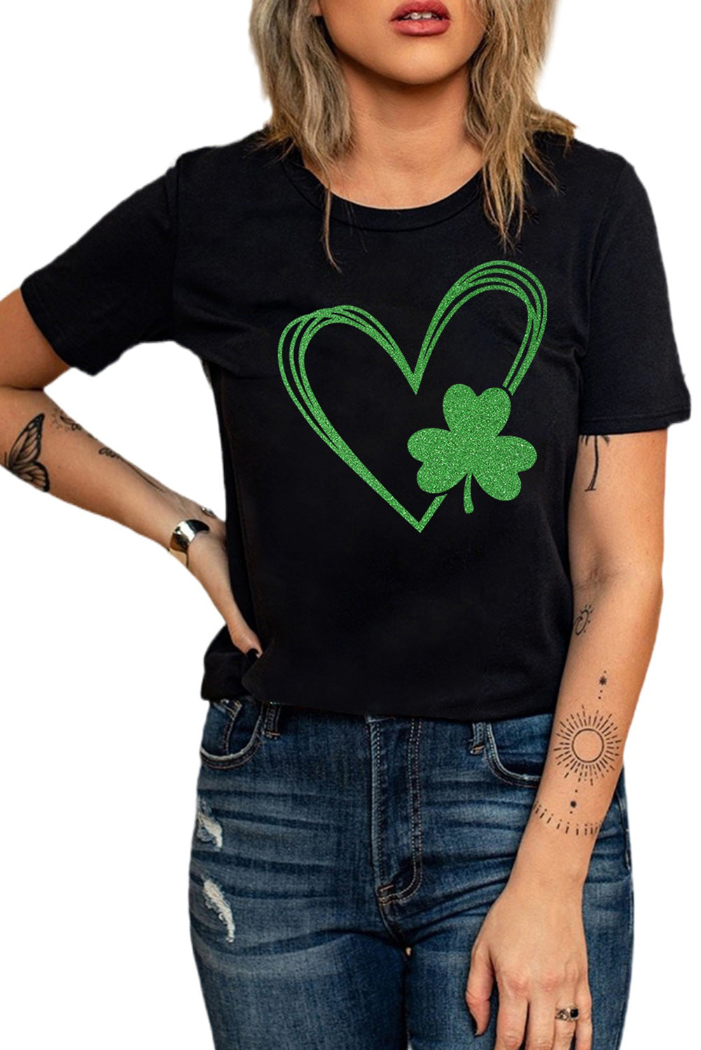 Black Clover Heart Shaped Graphic Tee Graphic Tees JT's Designer Fashion