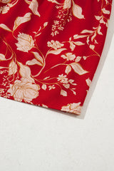 Red Floral Print Buttoned Front V Neck Tiered Short Sleeve Midi Dress Midi Dresses JT's Designer Fashion