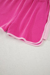 Rose Red 3D Spiral Ribbed Texture 2 Tones Patchwork Short Set Short Sets JT's Designer Fashion