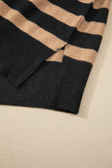 Black Stripe Collared Quarter Zipper Oversized Sweater Sweaters JT's Designer Fashion