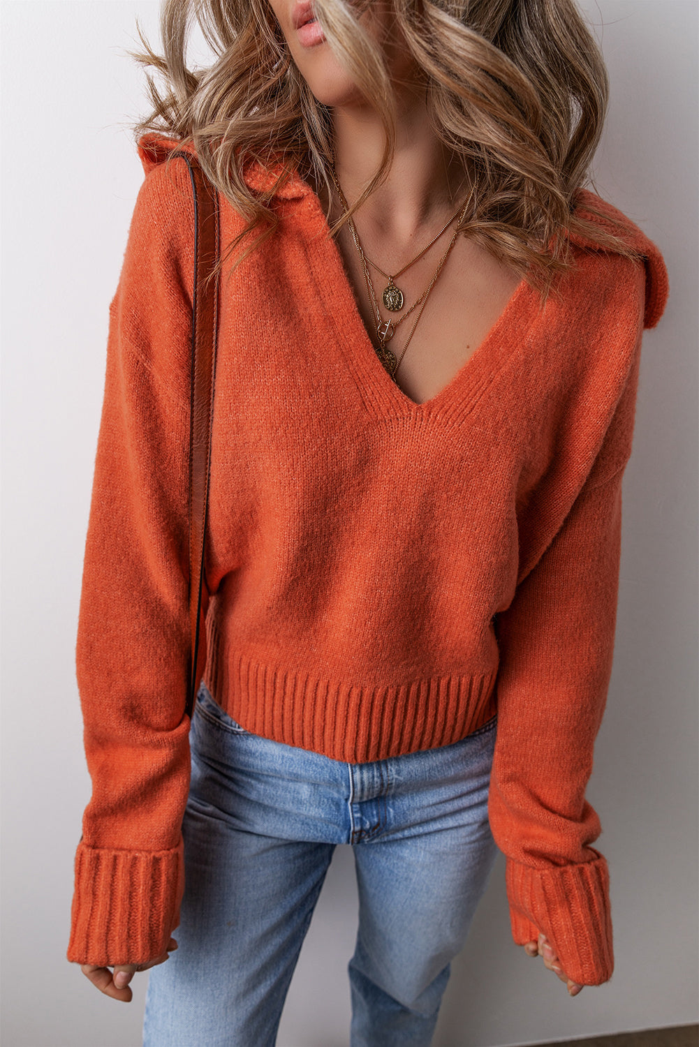 Flamingo Collared V Neck Ribbed Edge Sexy Elegant Sweater Flamingo 52%Viscose+26%Polyester+22%Polyamide Sweaters JT's Designer Fashion