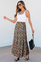 Brown Leopard Floral Reversible Ruffle Hem Maxi Skirt Skirts & Petticoat JT's Designer Fashion