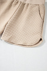 Parchment Solid Color Quilted Long Sleeve Top and Shorts Set Short Sets JT's Designer Fashion