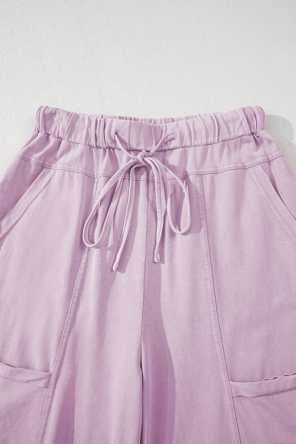 Pink Mineral Wash Exposed Seam Drawstring High Waist Wide Leg Cargo Pants Casual Shorts JT's Designer Fashion