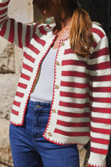 Red Stripe Chic Golden Button Cardigan Sweater Cardigans JT's Designer Fashion