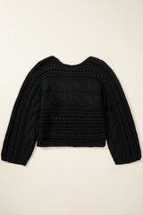 Black Hollow-out Cable Knit Cropped Sweater Sweaters JT's Designer Fashion