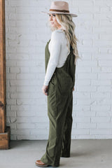 Jungle Green Solid Pocketed Loose Fit Corduroy Overall Jumpsuits & Rompers JT's Designer Fashion