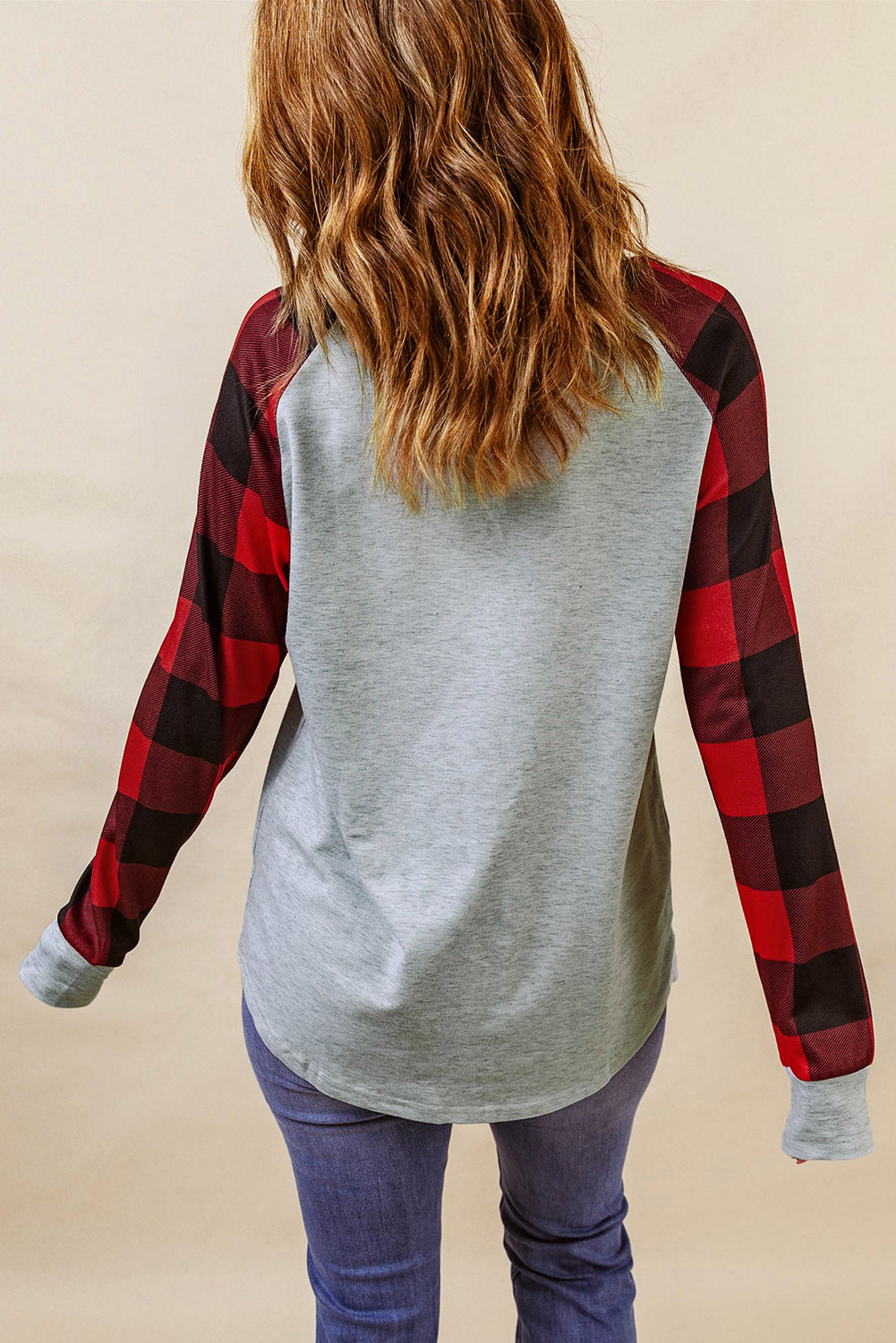 Gray Buffalo Plaid Long Sleeve Sweatshirt Sweatshirts & Hoodies JT's Designer Fashion