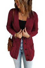 Burgundy Front Pocket and Buttons Closure Cardigan Sweaters & Cardigans JT's Designer Fashion