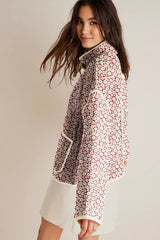 Pink Floral Print Contrast Edge Pocketed Stand Neck Jacket Jackets JT's Designer Fashion