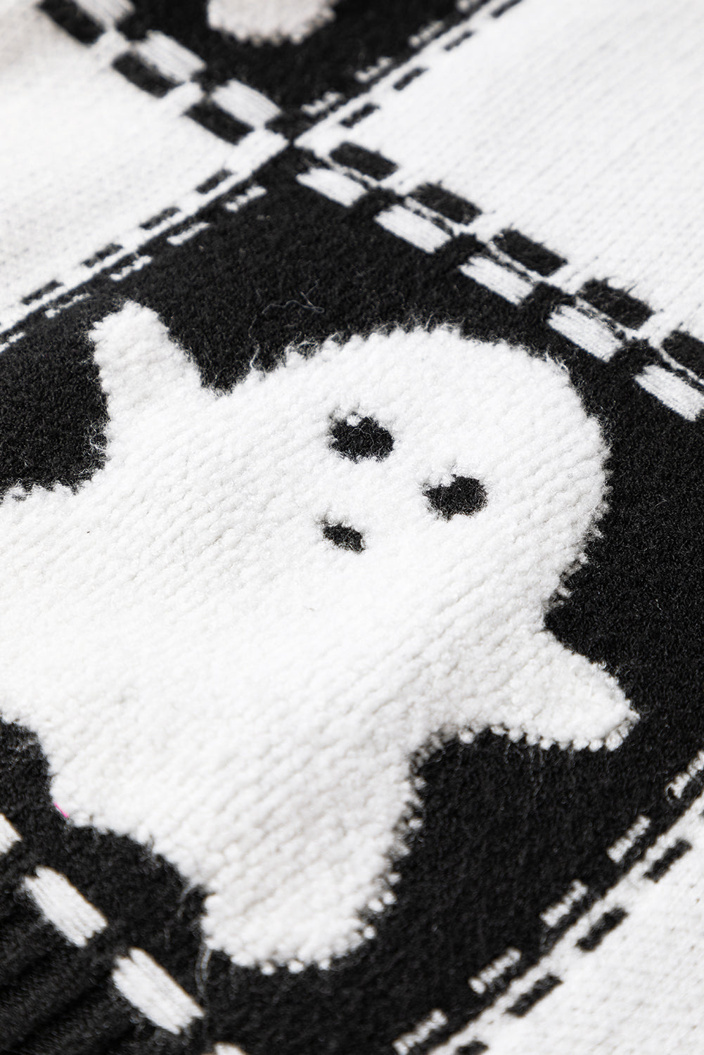 Black Halloween Ghost Checkered Drop Shoulder Sweater Sweaters JT's Designer Fashion
