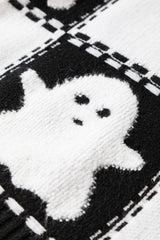 Black Halloween Ghost Checkered Drop Shoulder Sweater Sweaters JT's Designer Fashion