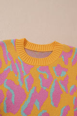Bright Pink Plus Size Leopard Ribbed Trim Sweater Plus Size Sweaters & Cardigans JT's Designer Fashion