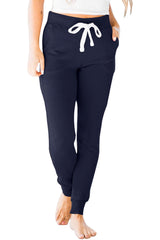 Navy Blue Drawstring Waist Pocketed Joggers Pants & Culotte JT's Designer Fashion