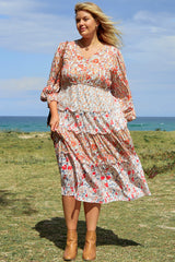 Khaki Plus Size Floral Tiered Ruffle Maxi Dress Plus Size Maxi Dresses JT's Designer Fashion