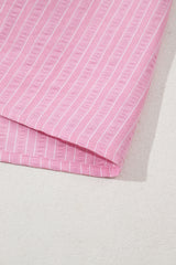 Pink Stripe V Neck Puff Short Sleeve Long Dress Maxi Dresses JT's Designer Fashion