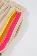 Apricot Striped Accent Pullover and Shorts Two Piece Casual Set Short Sets JT's Designer Fashion