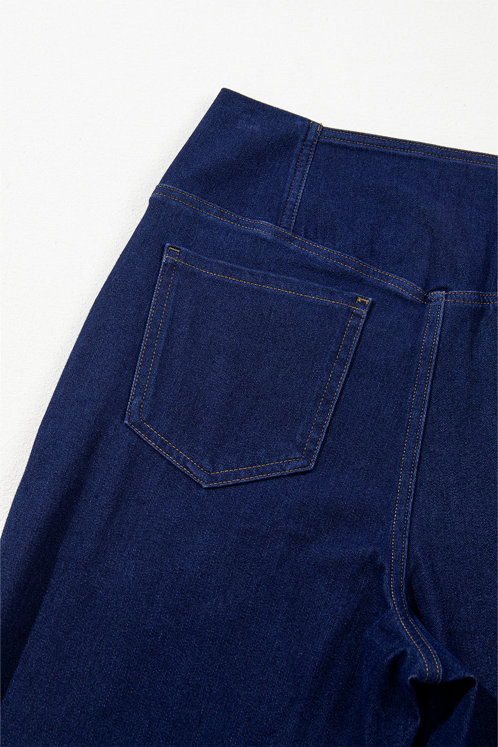 Dusk Blue Solid Crossed Waist High Elastic Fit Flare Knit Jeans Jeans JT's Designer Fashion