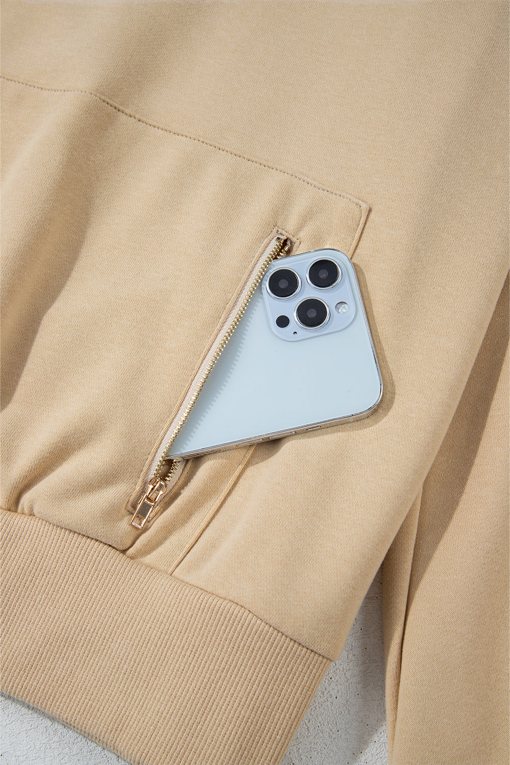 Parchment Zipped Pocket Cozy Drawstring Hoodie Sweatshirts & Hoodies JT's Designer Fashion