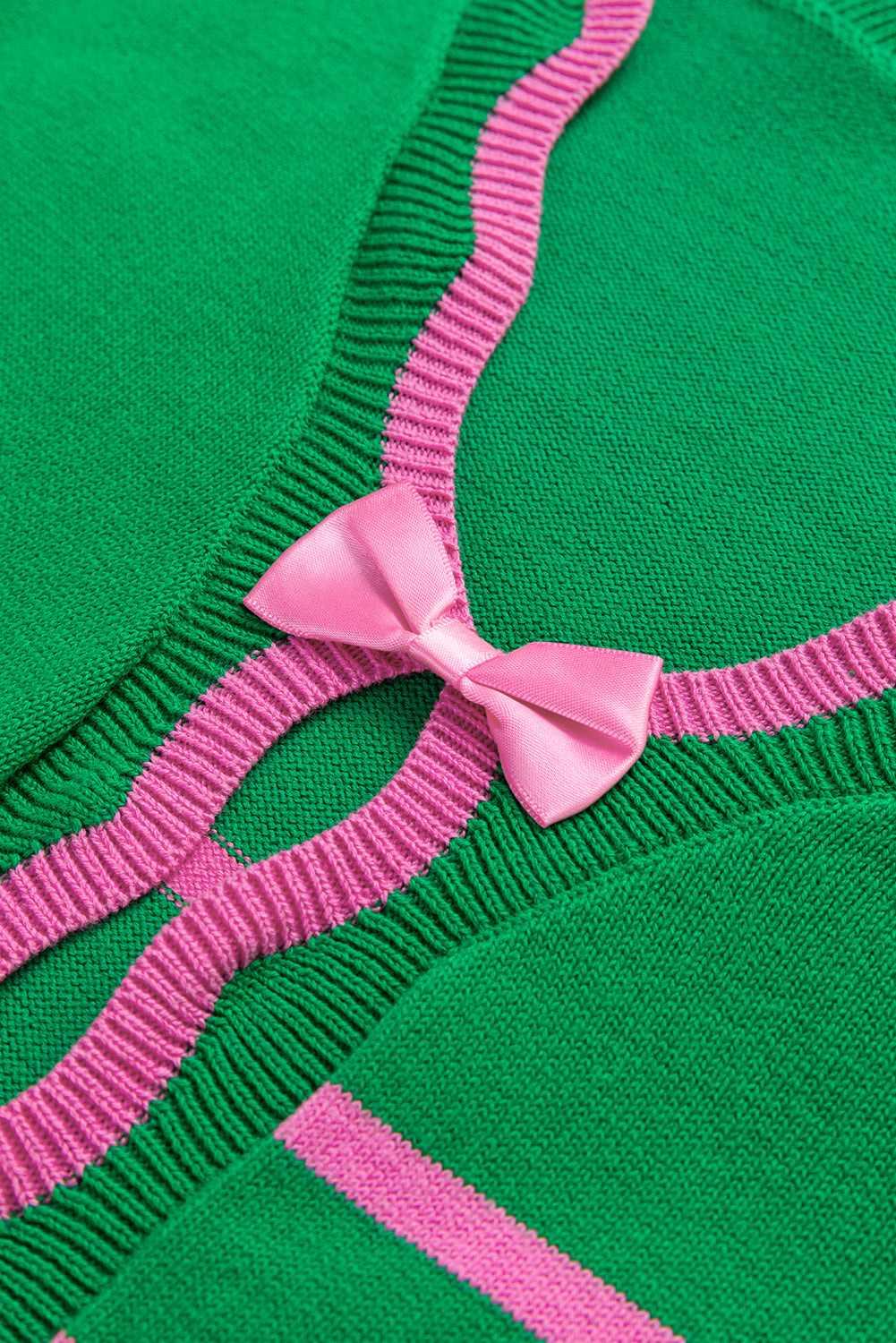 Green Stripe Ribbon Cute Bow Detail Sweater Knit Cardigan Cardigans JT's Designer Fashion