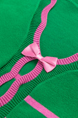 Green Stripe Ribbon Cute Bow Detail Sweater Knit Cardigan Cardigans JT's Designer Fashion