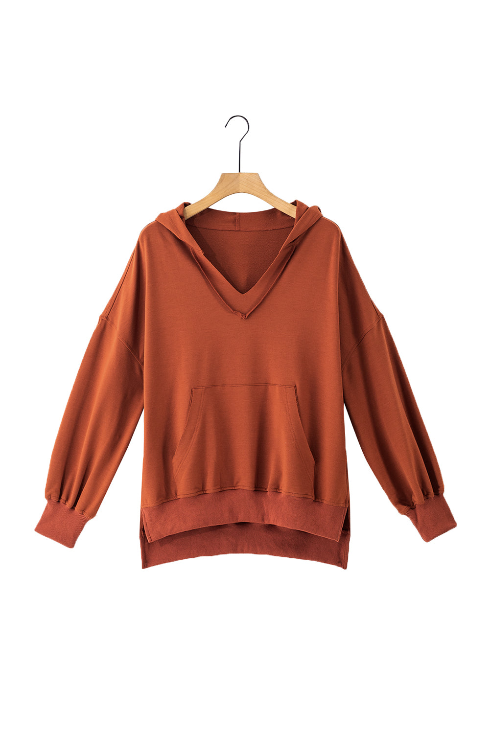 Chestnut V Neck Kangaroo Pocket Oversized Hoodie Sweatshirts & Hoodies JT's Designer Fashion