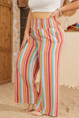 Orange Stripe Plus Size Boho Smocked Waist Loose Pants Plus Size Bottoms JT's Designer Fashion