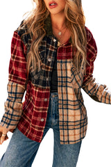 Red Mixed Plaid Patchwork Retro Shacket Plaid Shackets JT's Designer Fashion