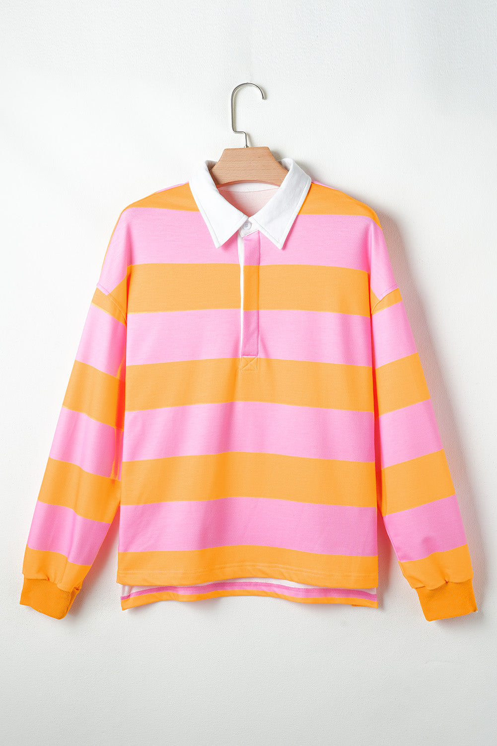 Yellow Stripe Color Block Polo Collar Sweatshirt Sweatshirts & Hoodies JT's Designer Fashion