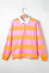 Yellow Stripe Color Block Polo Collar Sweatshirt Sweatshirts & Hoodies JT's Designer Fashion