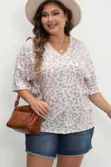 Brown Leopard Print V Neck Plus Size T Shirt Plus Size JT's Designer Fashion
