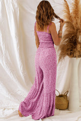 Phalaenopsis Thin Straps Smocked Bodice Wide Leg Floral Jumpsuit Bottoms JT's Designer Fashion
