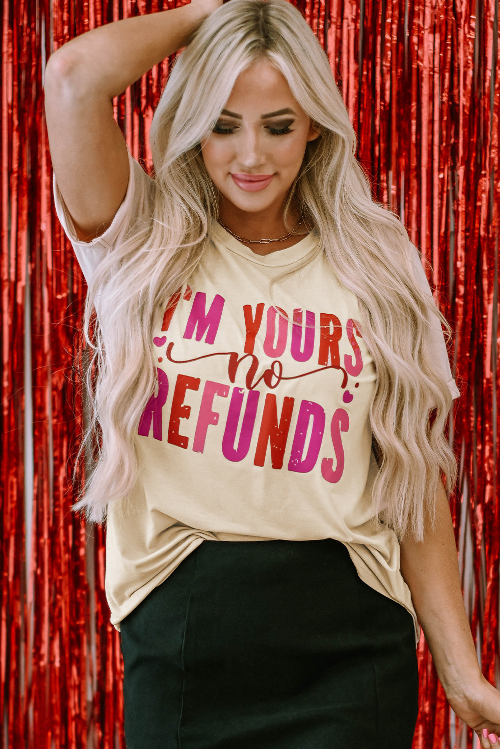 Khaki I'm Yours No Refunds Crew Neck Graphic Tee Graphic Tees JT's Designer Fashion