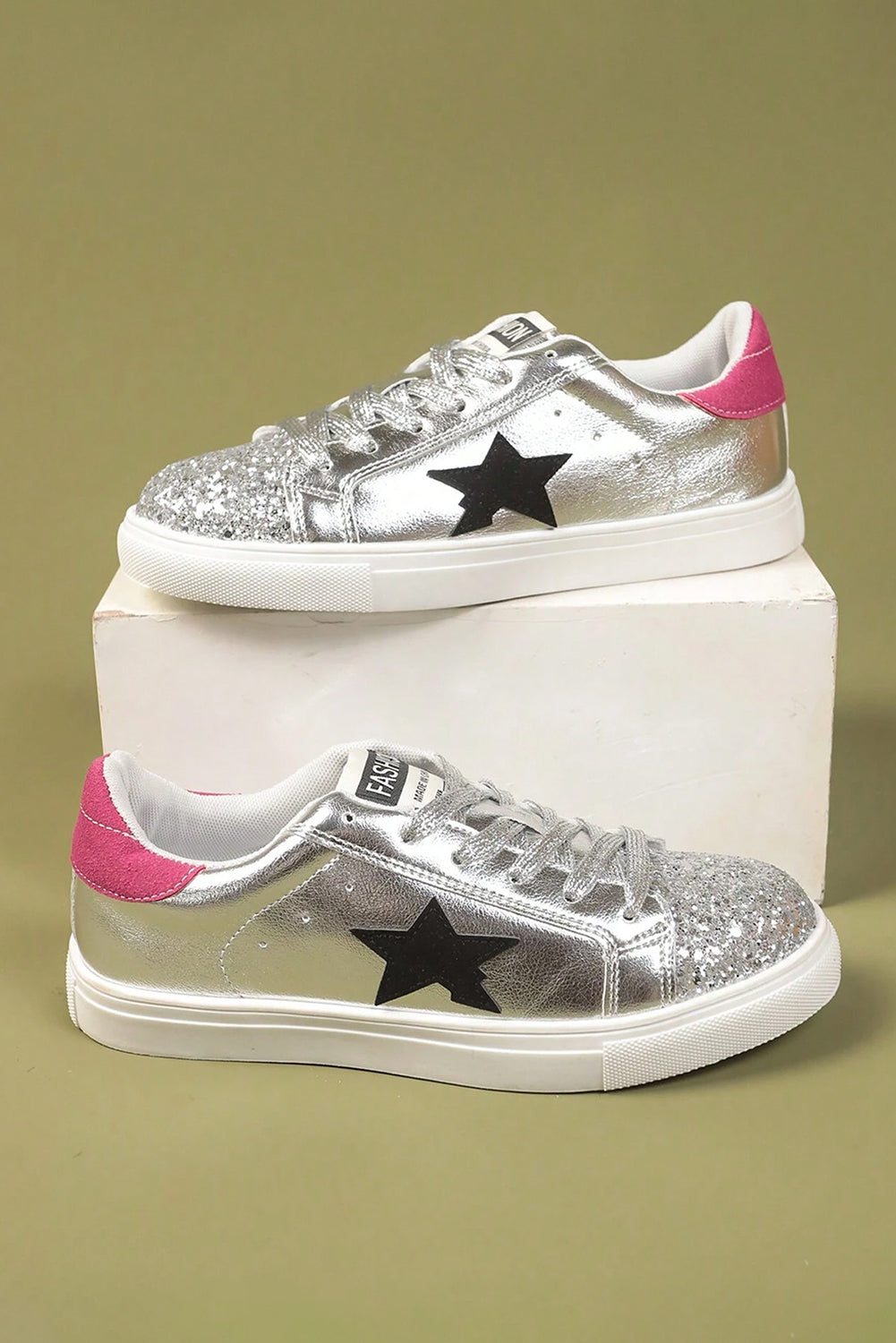Silvery Metallic Luster Star Pattern Slip On Flat Shoes Women's Shoes JT's Designer Fashion