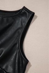 Black Vegan Leather Sleeveless Mini Dress Mini Dresses JT's Designer Fashion