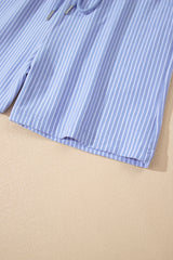 Sky Blue Stripe Dolman Sleeve Polo Shirt and Drawstring Shorts Set Short Sets JT's Designer Fashion