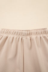 Parchment Textured Half Zip Kangaroo Pocket Top Drawstring Shorts Set Short Sets JT's Designer Fashion