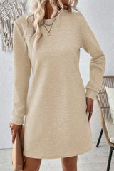 Apricot Solid Color Textured Long Sleeve Shift Dress Mini Dresses JT's Designer Fashion