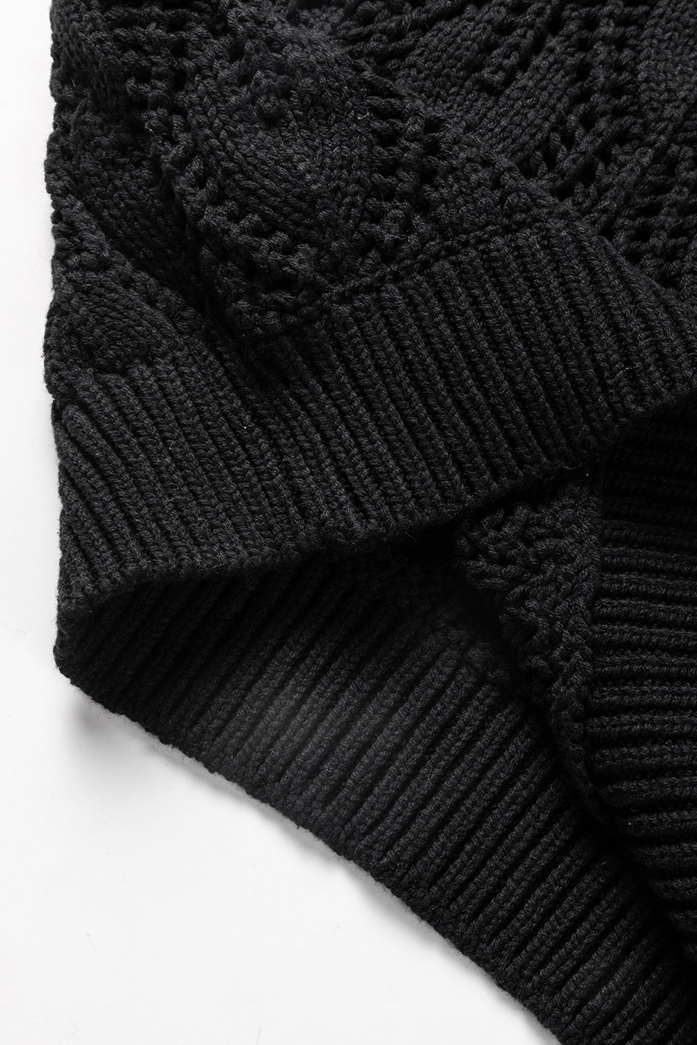 Black Crochet Knit Ribbed Hem Hollow-out Sweater Sweaters JT's Designer Fashion