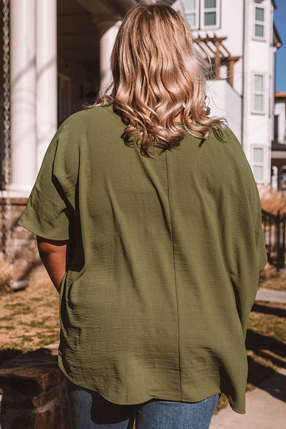 Four Leaf Clover Textured Half Sleeve V Neck Plus Size T Shirt with Chest Pocket Plus Size Tops & Tees JT's Designer Fashion