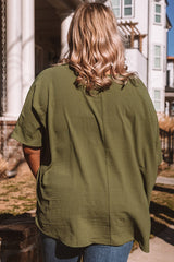 Four Leaf Clover Textured Half Sleeve V Neck Plus Size T Shirt with Chest Pocket Plus Size Tops & Tees JT's Designer Fashion