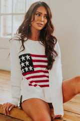 White American Flag Crochet Knit Sweater Sweaters & Cardigans JT's Designer Fashion