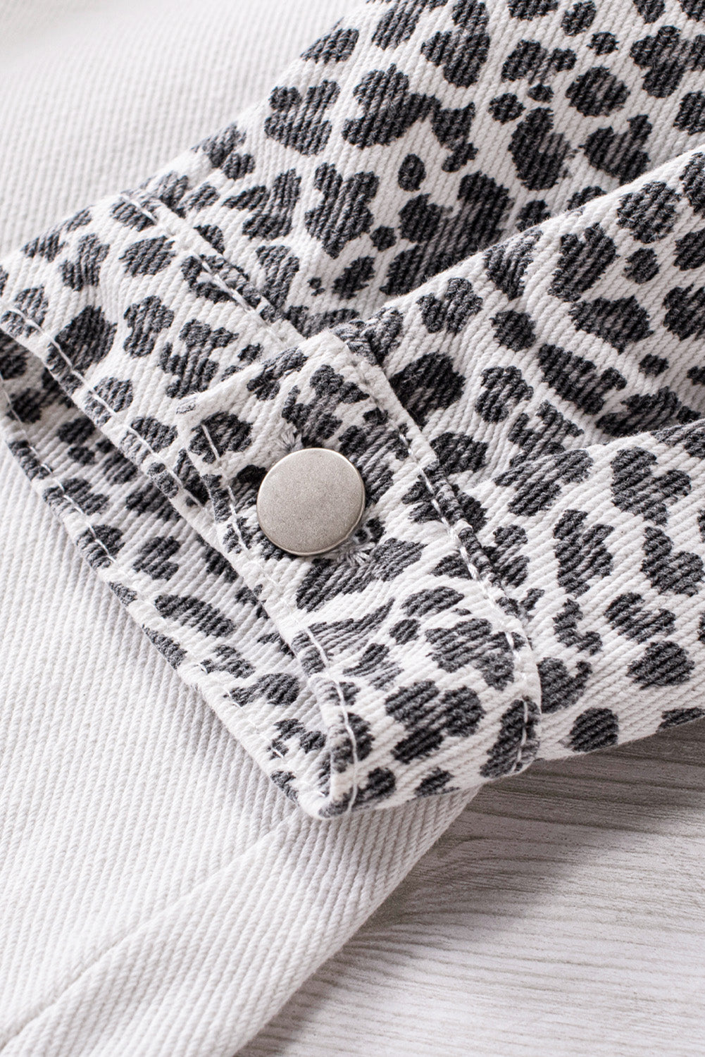 White Contrast Leopard Denim Jacket Denim Jackets JT's Designer Fashion