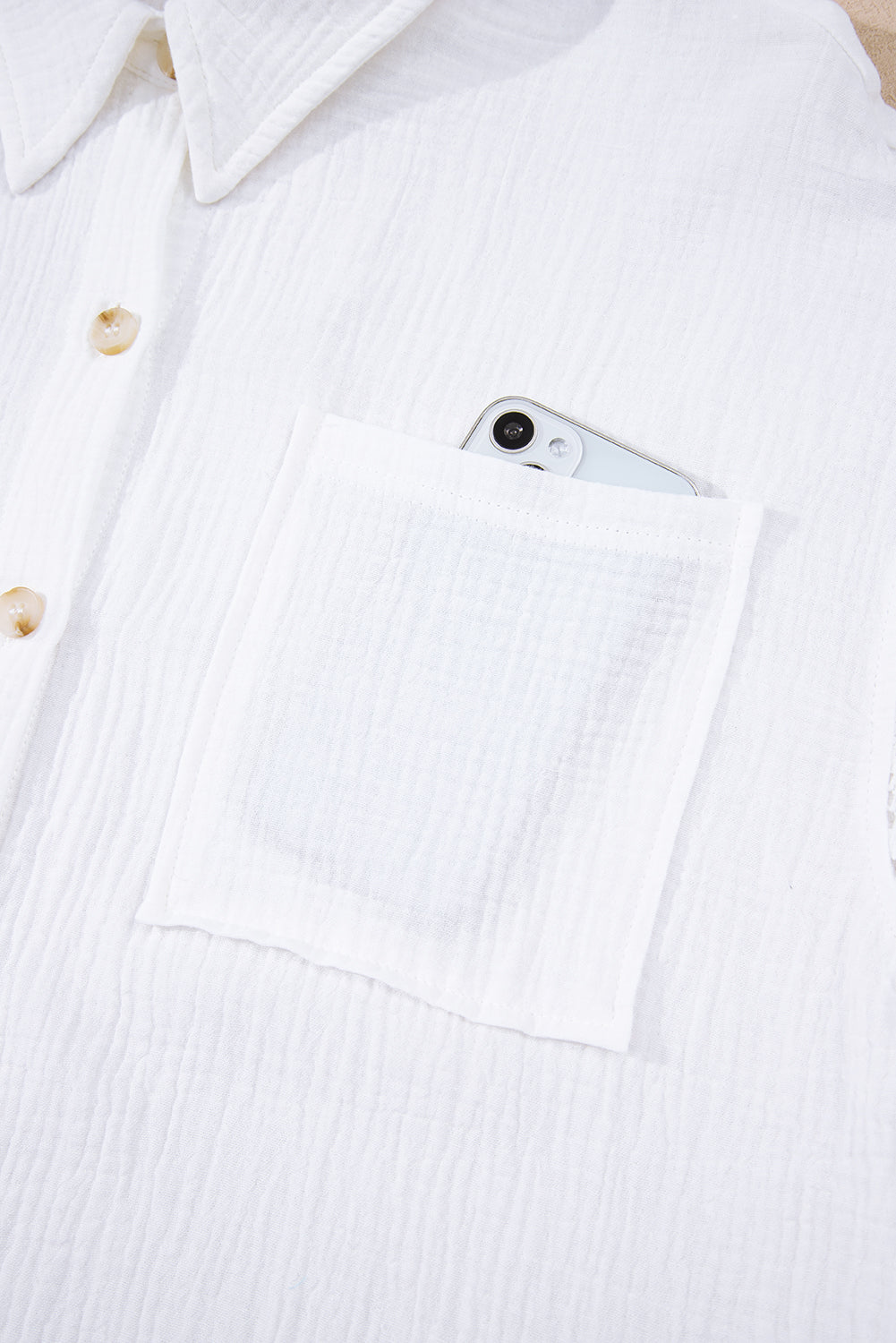 White Cotton Gauze Lace Patchwork Long Sleeve Shirt Blouses & Shirts JT's Designer Fashion