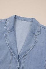 Beau Blue Lapel Neck Cap Sleeve High Waist Denim Babydoll Dress Mini Dresses JT's Designer Fashion