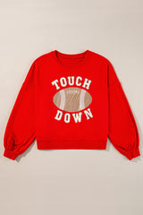 Fiery Red TOUCH DOWN Football Graphic Pullover Sweatshirt Sweatshirts & Hoodies JT's Designer Fashion