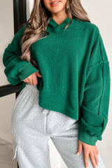 Dark Green Sherpa Fleece Drop Shoulder Hoodie Sweatshirts & Hoodies JT's Designer Fashion